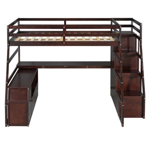 English Elm Full Size Kids Loft Bed with Integrated Desk Seven Drawers and Open Shelving Espresso LT000649AAP-1