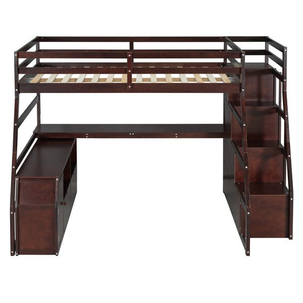 English Elm Full Size Kids Loft Bed with Integrated Desk Seven Drawers and Open Shelving Espresso LT000649AAP-1