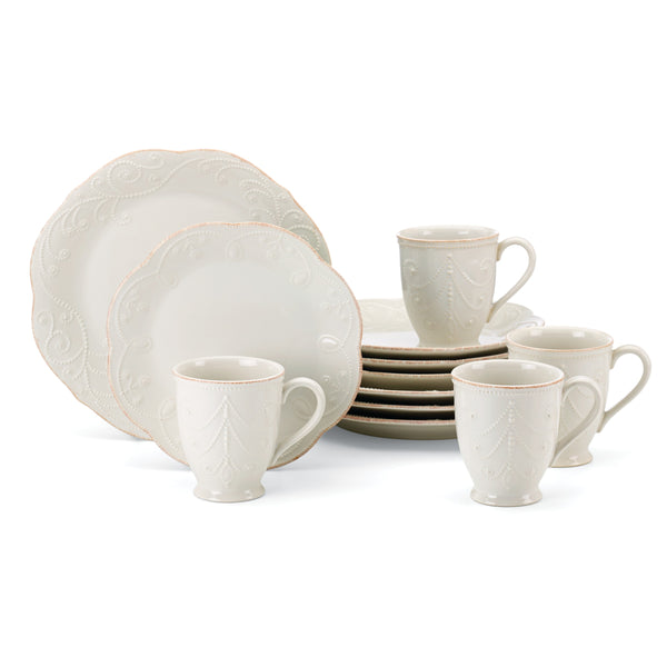 Lenox French Perle 12-Piece Plate & Mug Dinnerware Set White, WHITE STONEWARE 852578