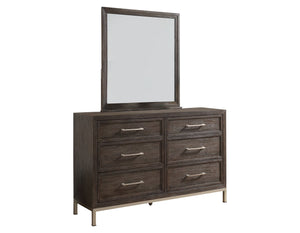 English Elm Steve Silver - Broomfield Dresser and Mirror Set Dark Brown — Walnut Finish, Champagne Metal Accents, Smooth Glide Drawers B081S00266