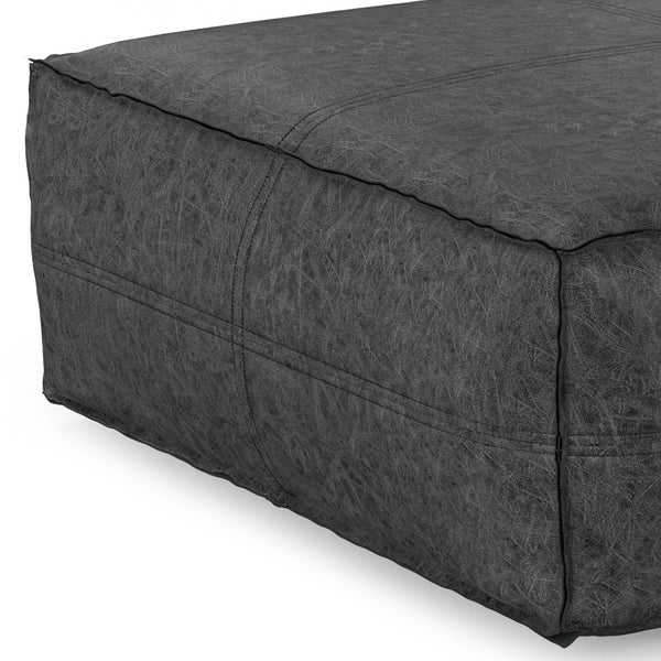 English Elm Brody Extra Large Coffee Table Pouf In Distressed Black Vegan Leather - Versatile Seating & Style B136P159354