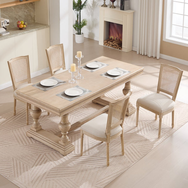 English Elm French Country Dining Chairs Set Of 2 - Upholstered Natural Rattan Back, Vintage Charm For Any Space W3426P324546
