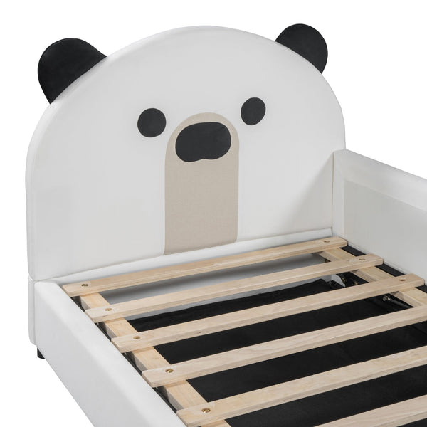 English Elm Twin Velvet Daybed Bear Headboard Hydraulic Storage Kids Bedroom Frame White SF000129AAK