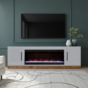 English Elm Nora 81 Inch Fireplace TV Stand with 42" Electric Insert, Two-Tone Alder & Poplar Craftsmanship White B108P345196