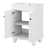 English Elm 24" White Modern Sleek Bathroom Vanity Elegant Ceramic Sink With Solid Wood Frame, Adjustable Shelf