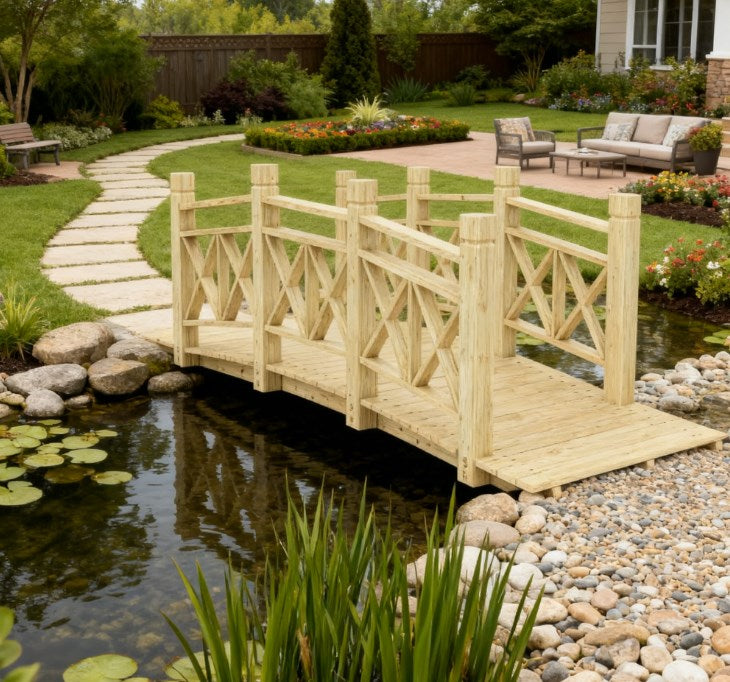 English Elm Garden Arched Wood Footbridge Solid Fir Pine Backyard Pond Creek Zen Outdoor T3971P420771