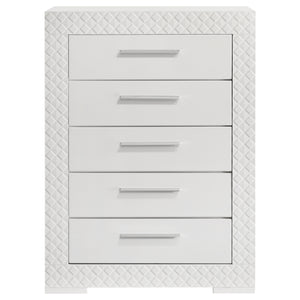 English Elm Pierce Five Drawer Chest with Diamond Emboss Texture and Sleek Contemporary Bedroom Storage Gloss White B062P447671