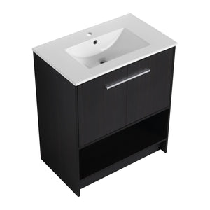 English Elm 30" Freestanding Bathroom Vanity With Soft Closing Doors & Integrated Ceramic Sink For Modern Spaces W1972S00018