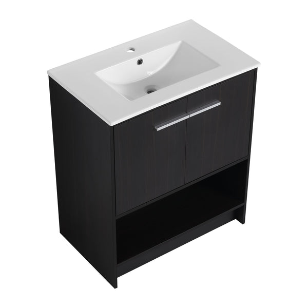 English Elm 30" Freestanding Bathroom Vanity With Soft Closing Doors & Integrated Ceramic Sink For Modern Spaces W1972S00018