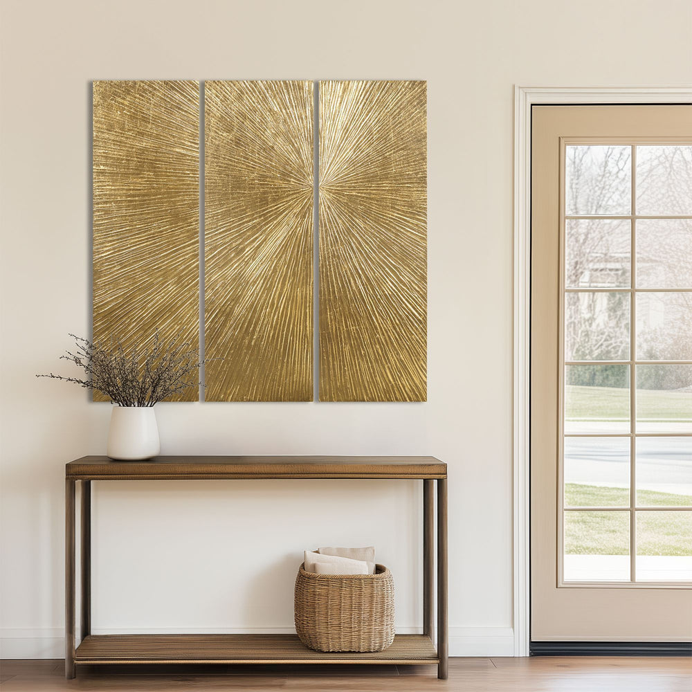 JLA Home Madison Park Signature - Hand Painted Dimensional Resin Triptych Sunburst Wall Art Set with Gold Metallic Texture, 3pc MPS95B-0040