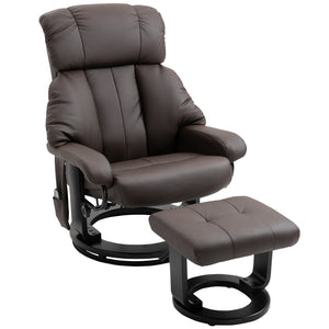 English Elm HOMCOM PU Leather Massage Recliner with Ottoman, 360° Swivel, Remote, Side Pocket, Brown Comfort W2225P173858