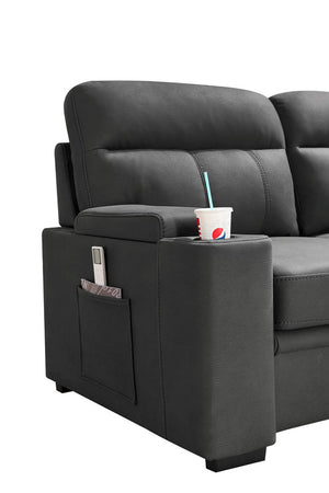 English Elm Kael Microfiber Sleeper Sectional with Chaise Storage Arms and Built-in Cupholders Gray B2749S00187