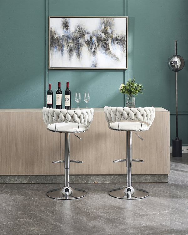 English Elm Set of 2 Velvet Bar Stools with Chrome Base Swivel Height Adjustment Plush Cushion Modern Comfort Cream W1249P247722
