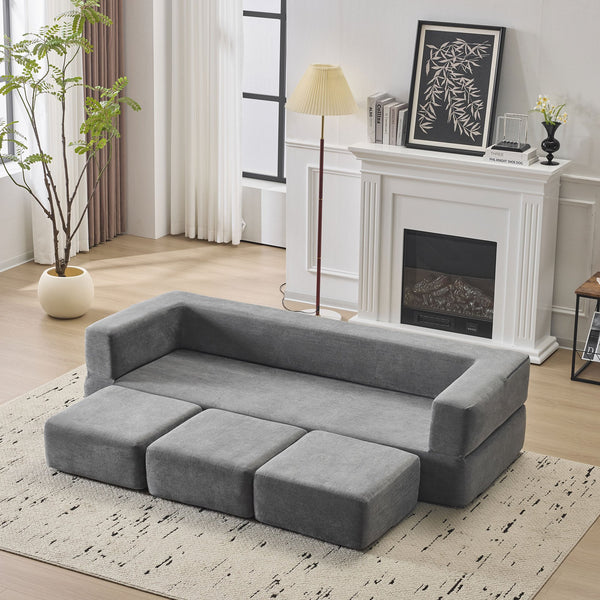 English Elm Ebern Designs Convertible Sectional Sofa – Cozy Chenille Sleeper With 3 Footrests For Small Spaces W1829P280222