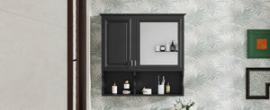 English Elm 30 30 Inch Mirror Medicine Cabinet with Half-Moon Design, Soft-Close Hinges, Open Shelf & Solid-Wood Frame Black N710P322812B