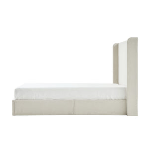 English Elm Carmen Boucle Upholstered Wingback Bed with 52.3" High Headboard, Modern Minimalist Platform Frame Ivory B083P358535