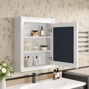 English Elm 24'' 24'' Wall Mounted Bathroom Mirror Cabinet with Adjustable Shelves, Space-Saving Modern Storage Solution White N710P195492K