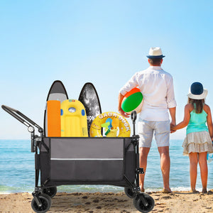 English Elm Multi-functional Folding Wagon with All-terrain Wheels Adjustable Handle Outdoor Hauler W2932P289380