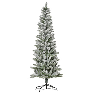 English Elm Homcom 6Ft Slim Snow-Flocked Pine Tree With Easy Setup, 394 Realistic Tips For Festive Spaces W2225P229298