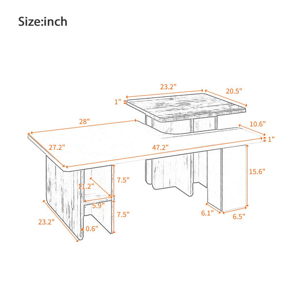 English Elm Vibe Set Of 2 Nesting Coffee Tables - Contemporary Farmhouse Design For Living Room & Small Spaces N724P294661B-GIGA