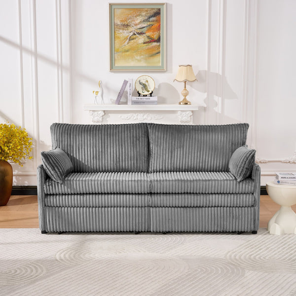 English Elm 73"convertible Corduroy Sleeper Sofa with Usb Port and Side Pocket for Studio Apartments Grey W3373P405036