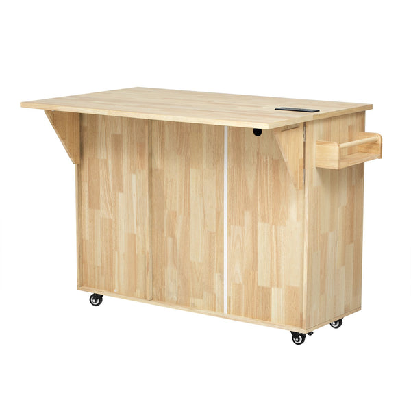 English Elm K&K Vintage Woven Checkerboard Kitchen Island 53.2" with Drop Leaf, Power Outlet, 5 Wheels, Storage N707P215328Y