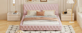 English Elm Queen Size Upholstered Bed With Tufted Headboard, Modern Velvet Platform Bed , No Box Spring Required, Pink