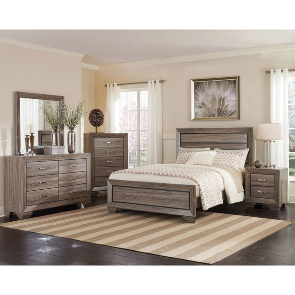 English Elm Oatfield Washed Taupe Eastern King Panel Bed with Slatted Headboard and Footboard, Rustic Modern Charm B062S00657