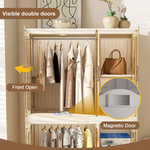 English Elm Portable Wardrobe Closet Organizer With Magnetic Doors, 6 Cubes & 2 Rods - Ideal For Small Spaces! W2699P327123-GIGA