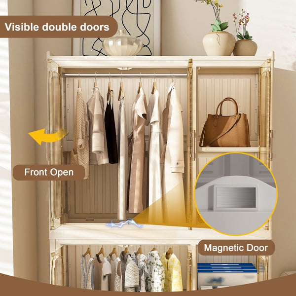 English Elm Portable Wardrobe Closet Organizer With Magnetic Doors, 6 Cubes & 2 Rods - Ideal For Small Spaces! W2699P327123-GIGA
