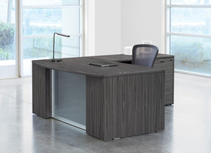 OSP Home Furnishings Napa Executive L-shape Desk with Tempered Glass Panel and Bow Front Work Surface NAPSGW-TYP208G