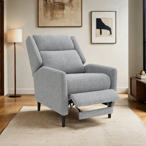 English Elm Pushback Psyche Manual Recliner High Back Channel Tufting Linen-Look Gray Leatherette, Espresso Legs B2741P397646