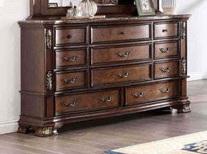 English Elm Brown Cherry Dresser with Genuine Marble Top Bronze Hardware Traditional Bedroom Storage B2741P448890