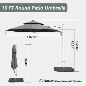 English Elm Round Cantilever Umbrella with Center Pole - 9-Rib Reinforced Aluminum Frame, 360° Pedal Rotate, Hydraulic Opening and 5-Position Tilt Adjustment for Superior Sun Protection Gray W1859P337919