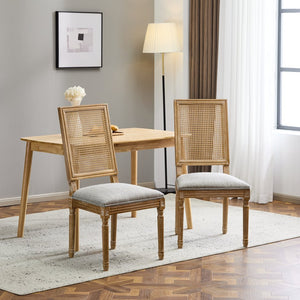 English Elm Christopher Knight Home® - [Set Of 2] Elegant French Country Dining Chairs - Plush Upholstered Seats & Cane Back - Rustic Charm N767P263678G