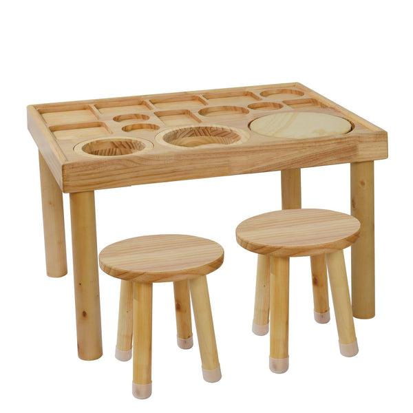 English Elm Sensory Wooden Toddler Table with 2 Chairs, Double-Sided Sand & Water Playboard, Safe Craft Station W2203P363300