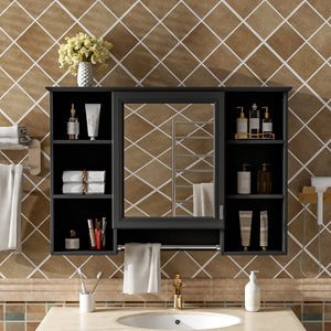 English Elm 3-in-1 Wall Mounted Bathroom Medicine Cabinet with Soft Close Mirror and Towel Bar Black N710P358613B