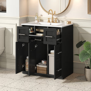 English Elm 30inch Bathroom Vanity with Undermount Sink, Tip-Out Tray, Soft-Close Doors, Spacious Drawers & Handles Black N710P331580B