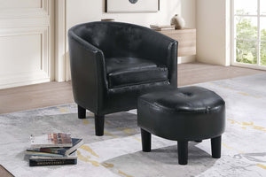 English Elm Sleek Black Faux Leather Accent Chair with Ottoman, Curved Barrel Back, Tapered Legs, Compact Comfort B011P369870
