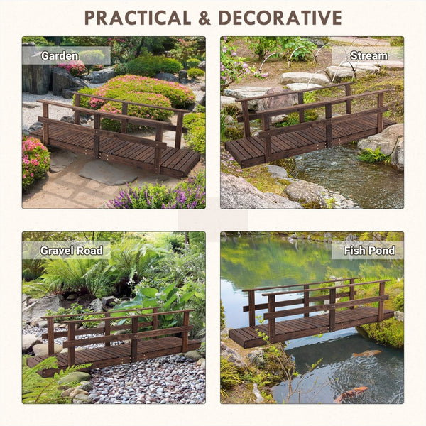 English Elm Outsunny 7' Wooden Garden Bridge With Safety Rails - Charming Footbridge For Ponds, Streams & Walkways W2225P174529-GIGA