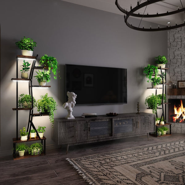 English Elm Plant Stand Indoor With Adjustable Grow Lights - 8-Tier S-Shaped Shelf For Stylish Space Saving Decor T3210P356965-GIGA