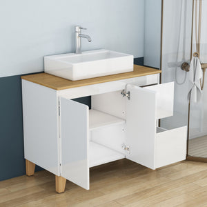 English Elm 36-inch Glossy White Bathroom Vanity with Ceramic Sink Soft Close Drawers Minimalist W3151S00072