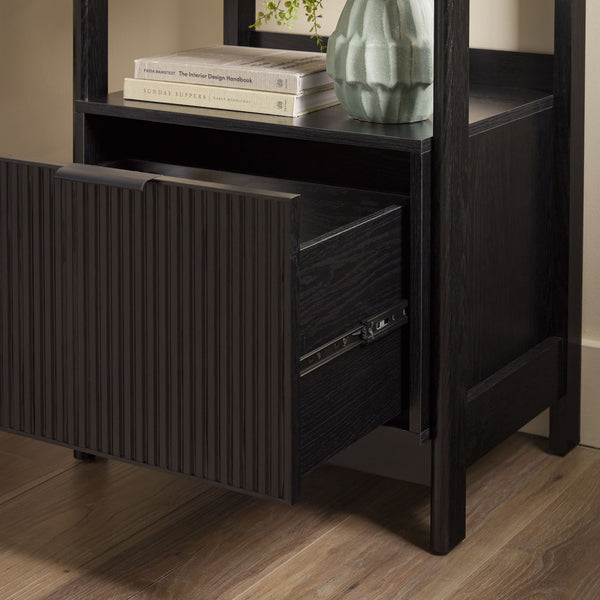 English Elm Walker Edison - Transitional Wide Reeded Bookshelf with Drawers on Bottom for Home Office, Spacious Shelving & Storage Black 75.38 L x 20.38 W x 6 H B185P200193