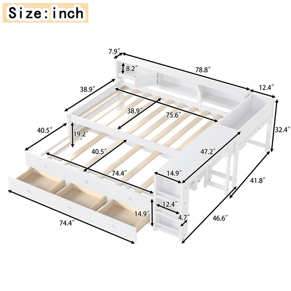 English Elm Twin Daybed Pine Frame with Trundle Desk Hutch Shelves and Storage for Kids Rooms White W1580S00458
