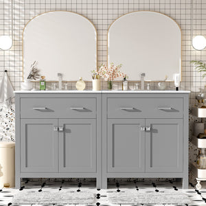 English Elm 60" Modern Bathroom Vanity Set with Double Ceramic Sinks, Soft-Close Doors, Flip Drawer & Storage Gray N729P000002E