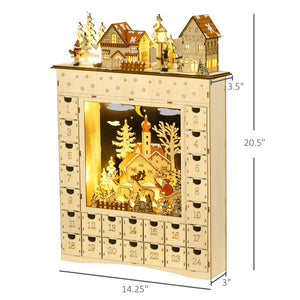 English Elm Christmas Advent Calendar Mdf Village Scene with 24 Drawers and Led Glow Mantle Decor T3971P414398