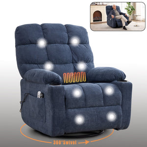 English Elm Heat Massage Rocker Swivel Recliner with Vibration Nodes Fabric Lounge Chair W5029P388740