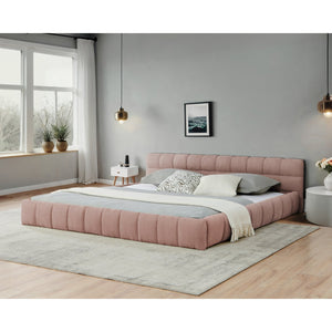 English Elm California King Upholstered Bed Frame In Soft Pink Chenille - No Box Spring Needed, Modern Design! W487P311319