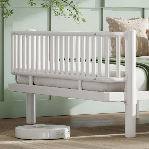 English Elm Queen Storage Platform Bed Low Profile Metal Frame with Built-in Drawers for Small Spaces Light White W5305P471354