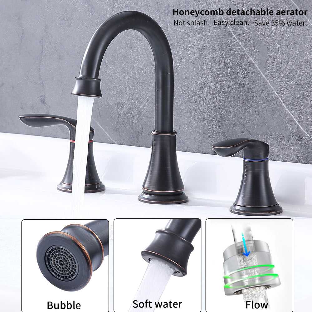 English Elm 2-Handle Widespread Bathroom Sink Faucet In Oil-Rubbed Bronze With 360° Swivel Spout & Drain Assembly T3177P277548